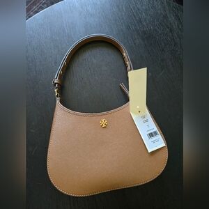 Tory Burch Emerson Saffiano Leather Shoulder Bag in Moose 150258 NWT